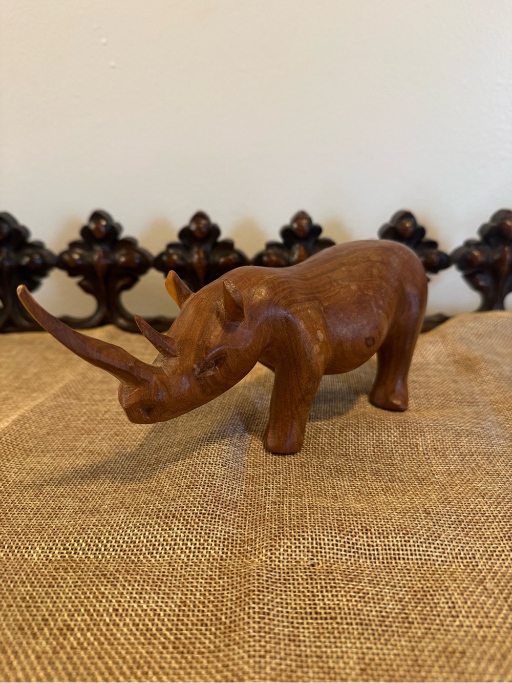 Vintage 8-Inch Hand-Carved Wooden Rhino